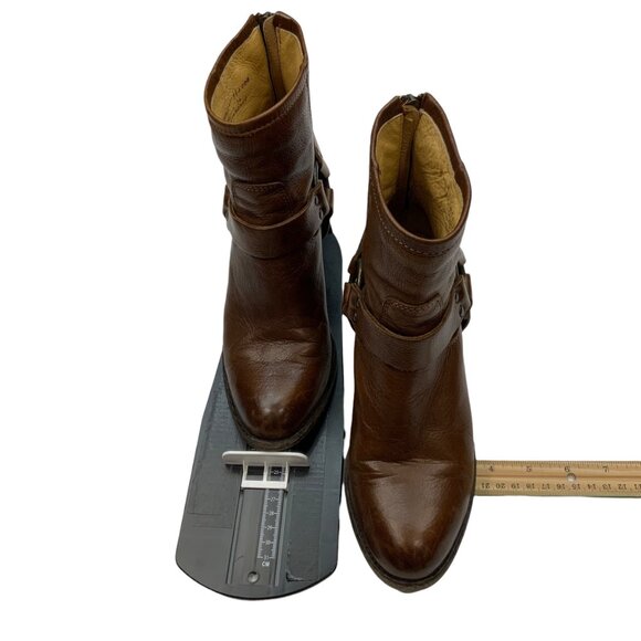 Frye Tabitha Harness Short Boots 7 1/2 B Cognac Brown Leather - Picture 6 of 12